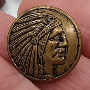 Indian Chief Head Antique Shank Button Rare Find 1900's Brass